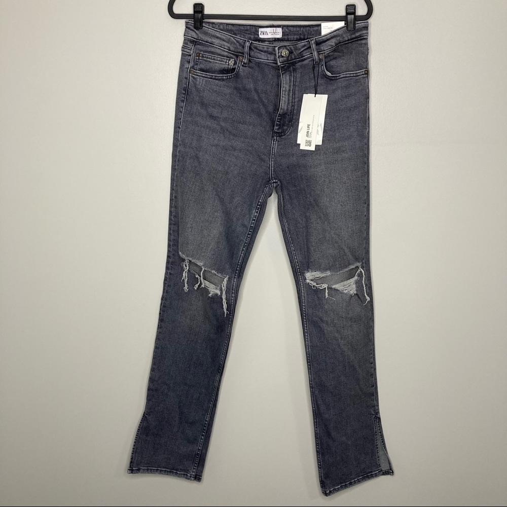NWT ZARA High Rise Split Skinny Distressed Jeans 14
